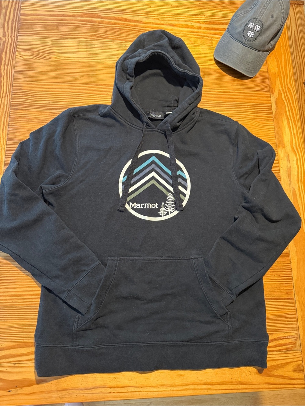 Marmot Black Pullover Hoodie with Mountain Graphic